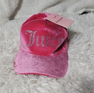 Juicy Couture Rhinestone Pink Velour Adjustable Baseball Cap